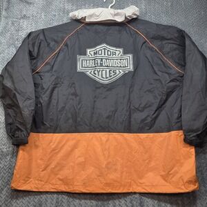 Harley Davidson Rain Jacket Women's 2W Black Orange Hooded Packable Softshell